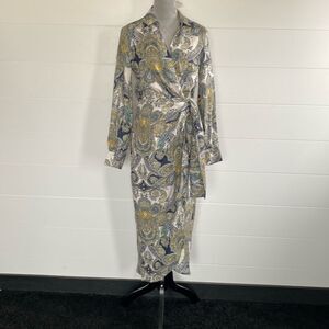 Magaschoni Linen Wrap Paisley Midi Dress
